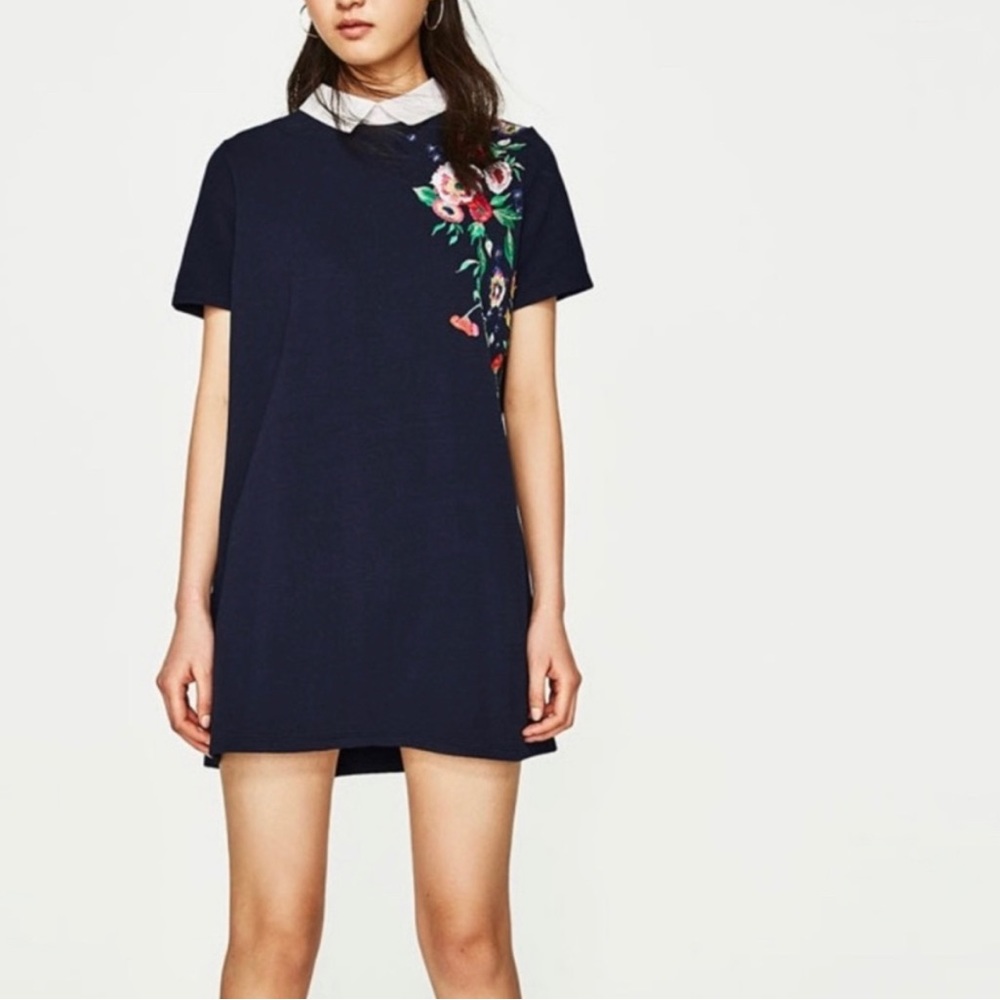 Zara Trafaluc Collared Dress Embroidered